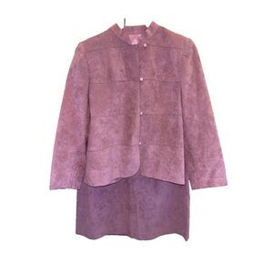 Baron Peters Vintage Ultrasuede Skirt Suit Set 16 Lined Button Zip Mauve Pink